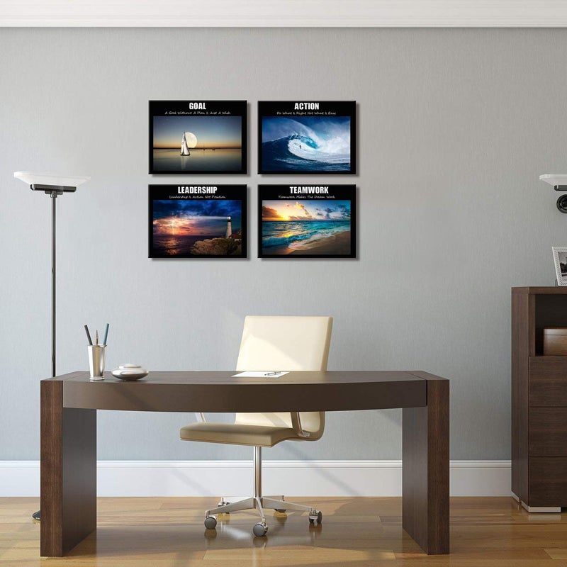 Visual Art Decor Large Motivation Teamwork Leadership Action Goal Inspirational Quotes Canvas Wall Art Ocean Waves Sea Seascape Picture Prints for Home Office Wall Decoration Set of 4 Ready to Hang - Image 5